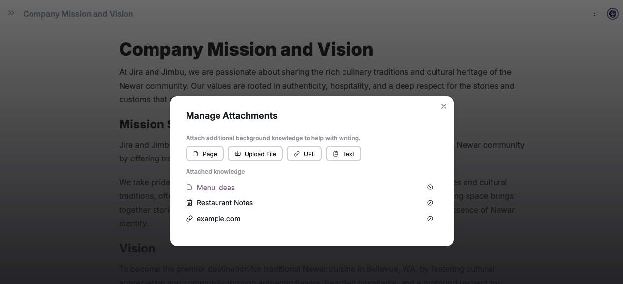 Screenshot of Ehu AI attachment panel