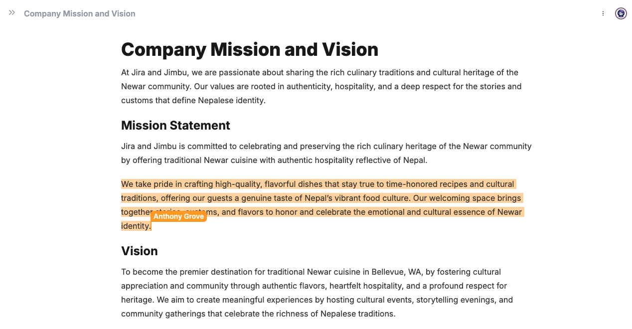Screenshot of Ehu AI collaborative editing with comments